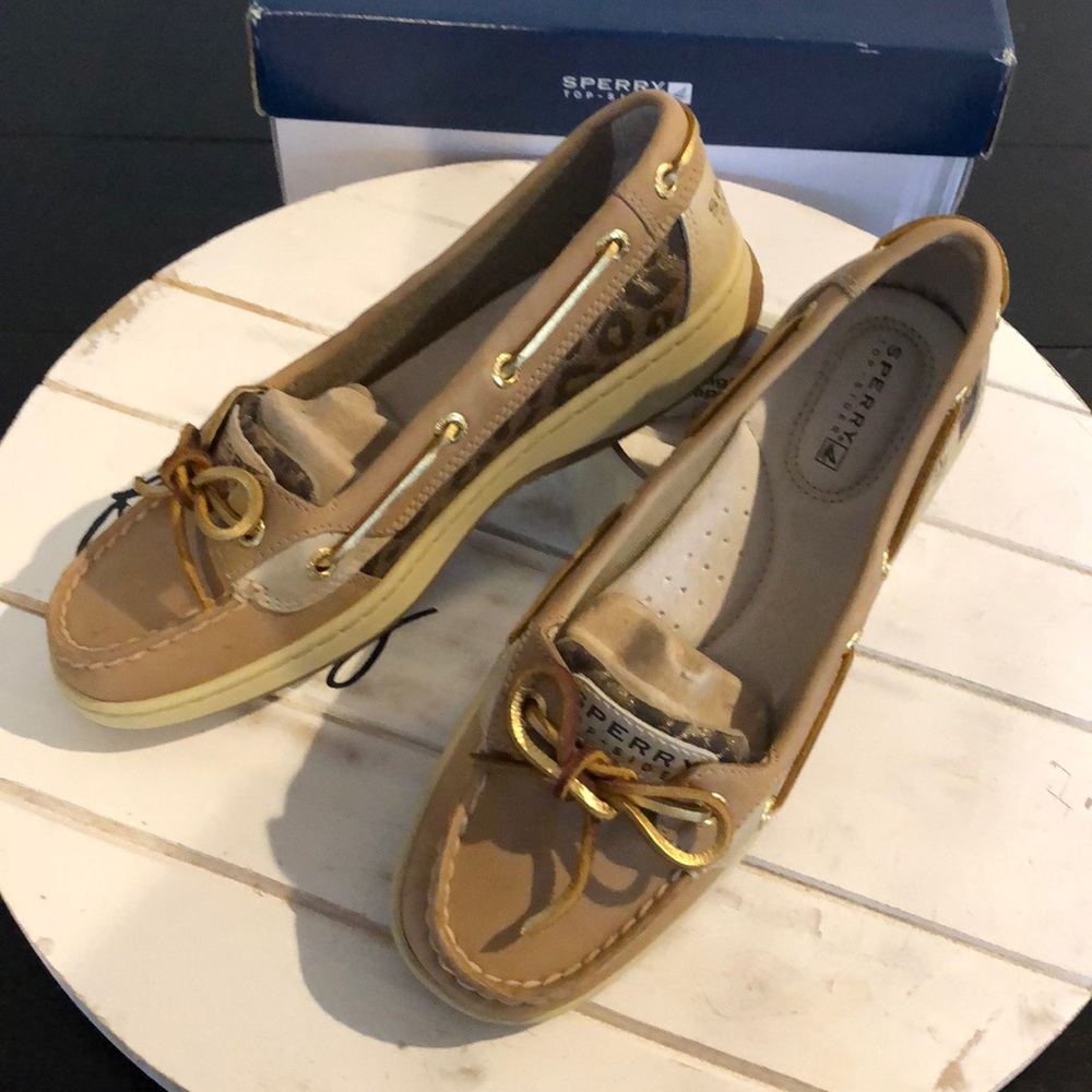 Sperry Top Sider Glitter Leopard Print, New, 6.5